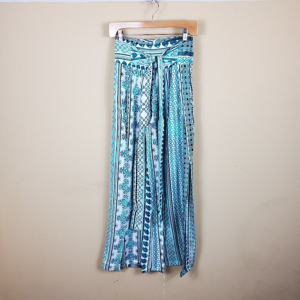 Zhu Teal Printed Uma Side Slit Pants in Teal Print Size XS